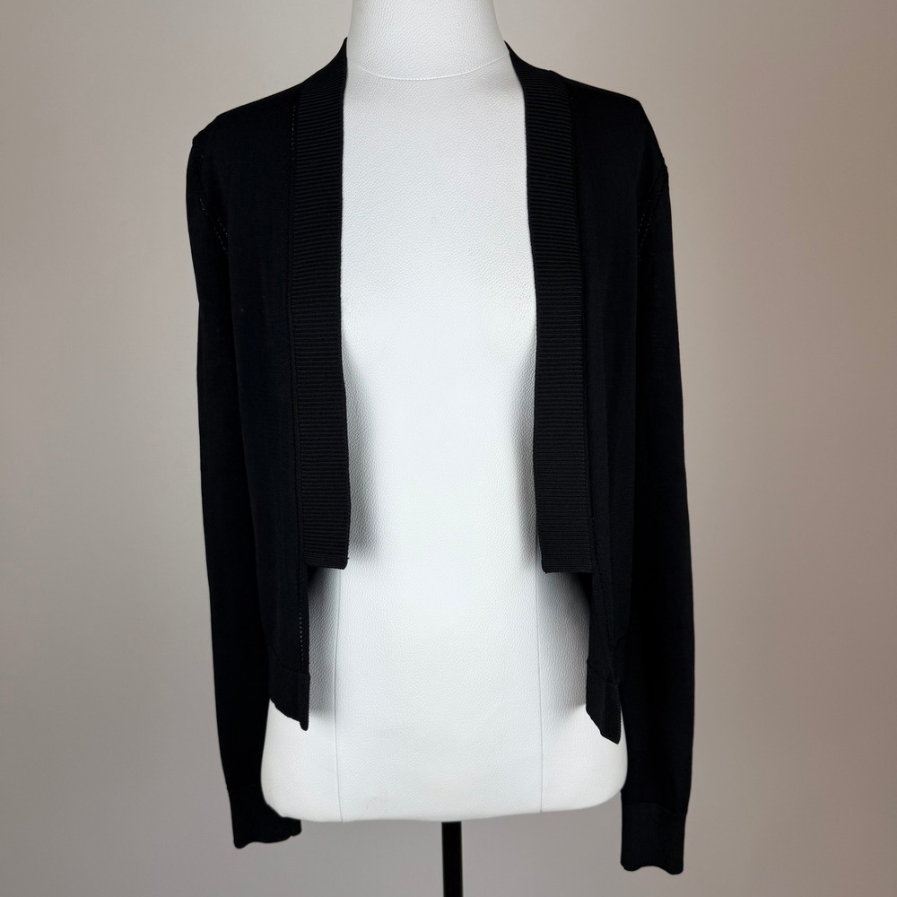 Calvin Klein Black Open Front Knit Cardigan Sweater Womens XS Corpcore Career